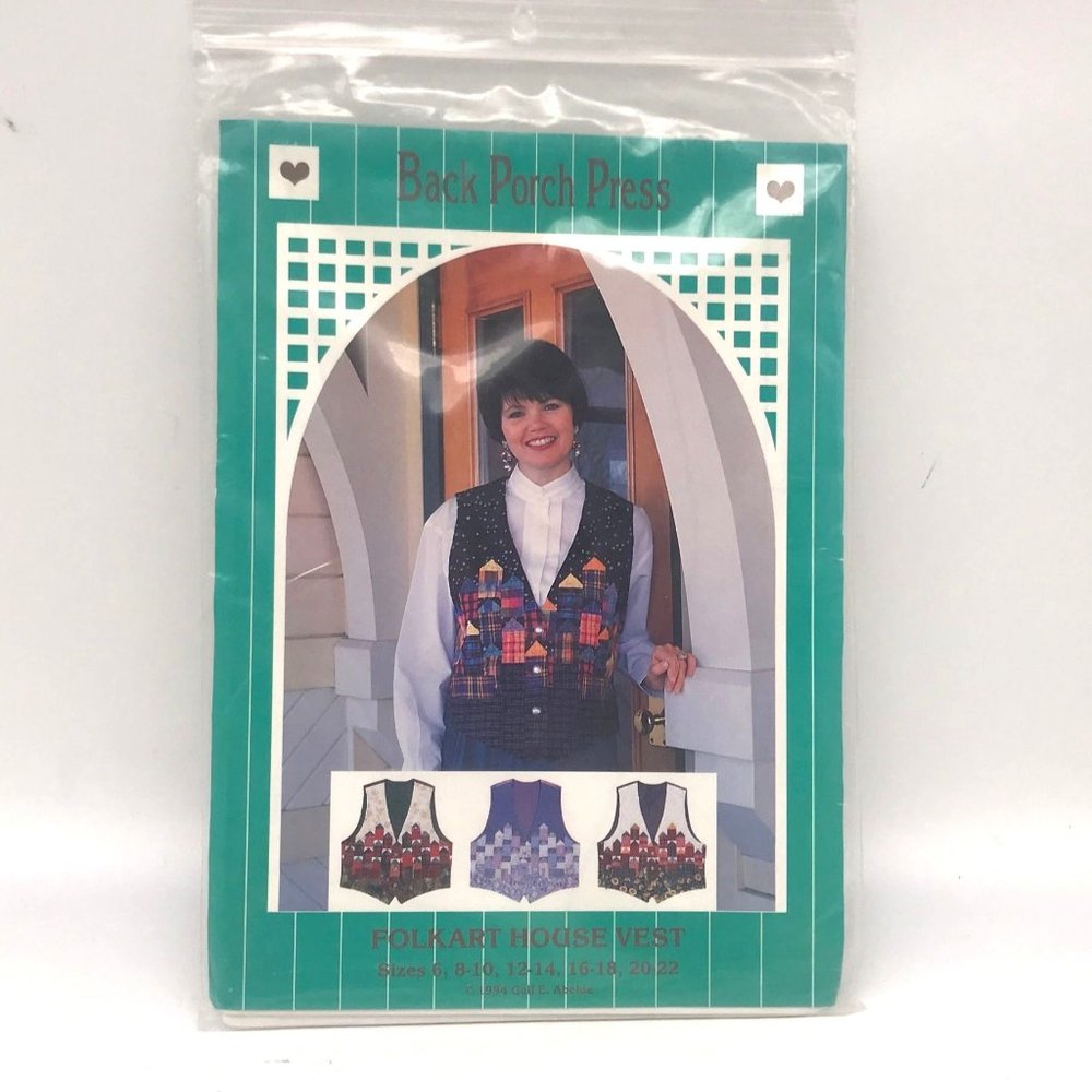 UNUSED Vintage Folk Art House Vest Kit, 1994 Back Porch Press by Gail Abeloe